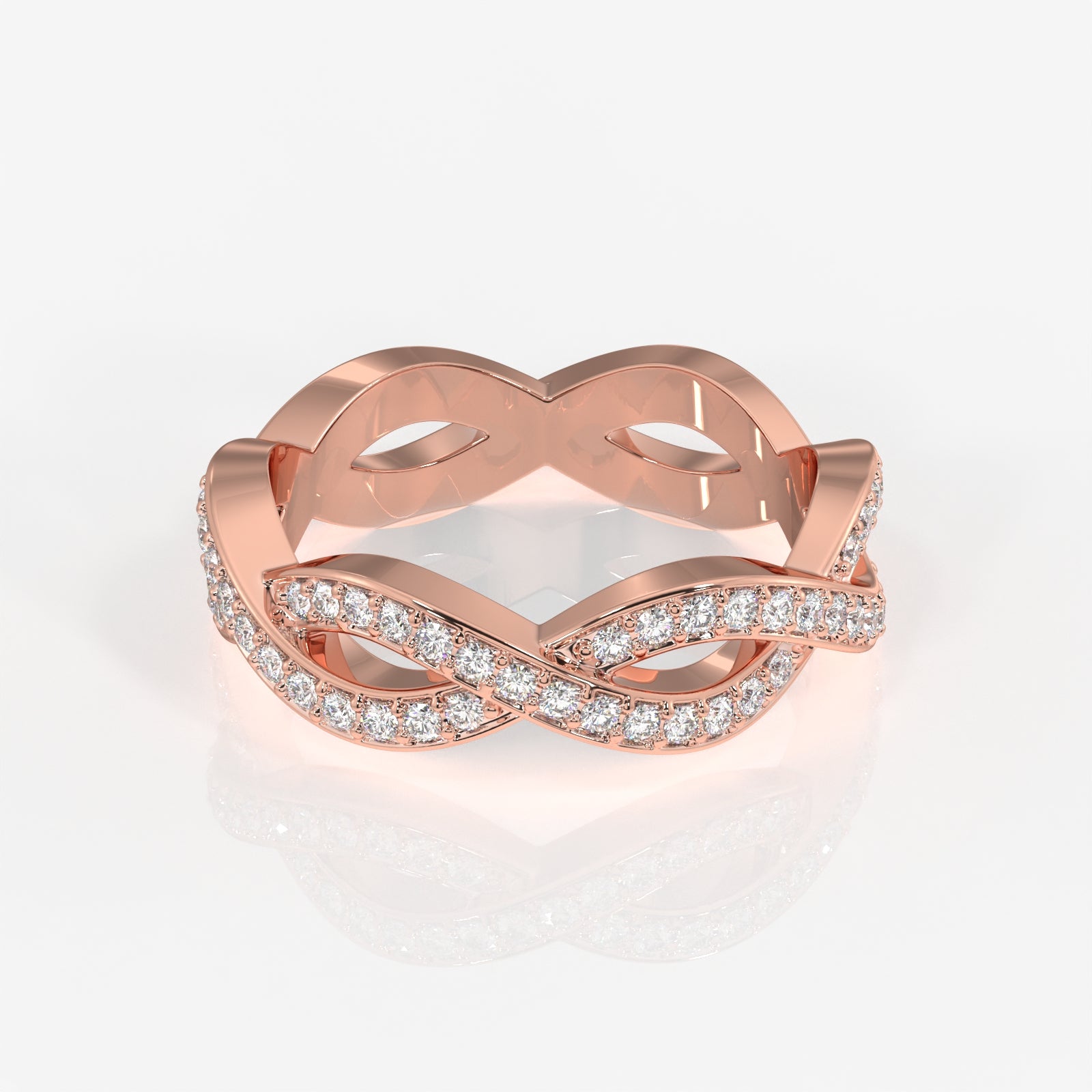 Premium Round Cut Moissanite Diamond twisted Eternity Sterling Silver Band