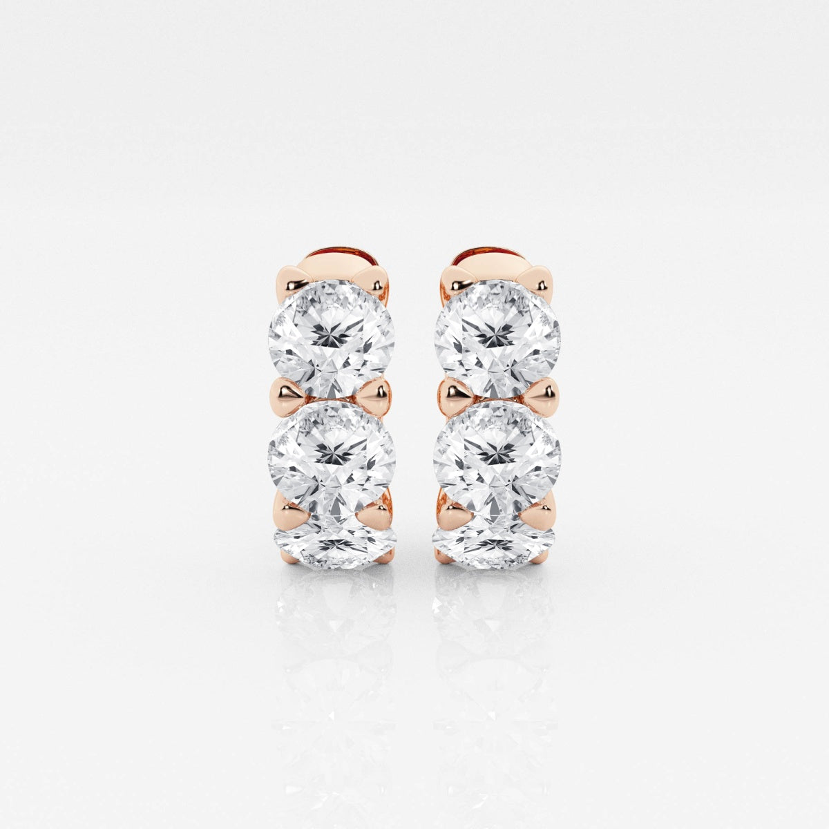 Premuim Round Cut Lab Grown Diamond Three Stone Hoop 14k Gold Earrings