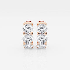 Premuim Round Cut Lab Grown Diamond Three Stone Hoop 14k Gold Earrings