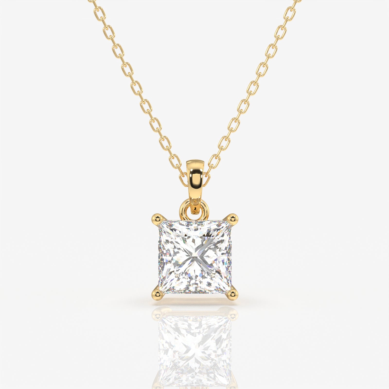 Princess Cut Lab Grown Diamond Solitaire 14k Gold Pendant