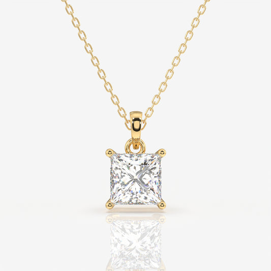 Princess Cut Lab Grown Diamond Solitaire 14k Gold Pendant