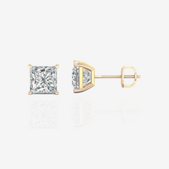 Princess Cut Lab Grown Diamond Solitaire Stud 14k Gold Earrings