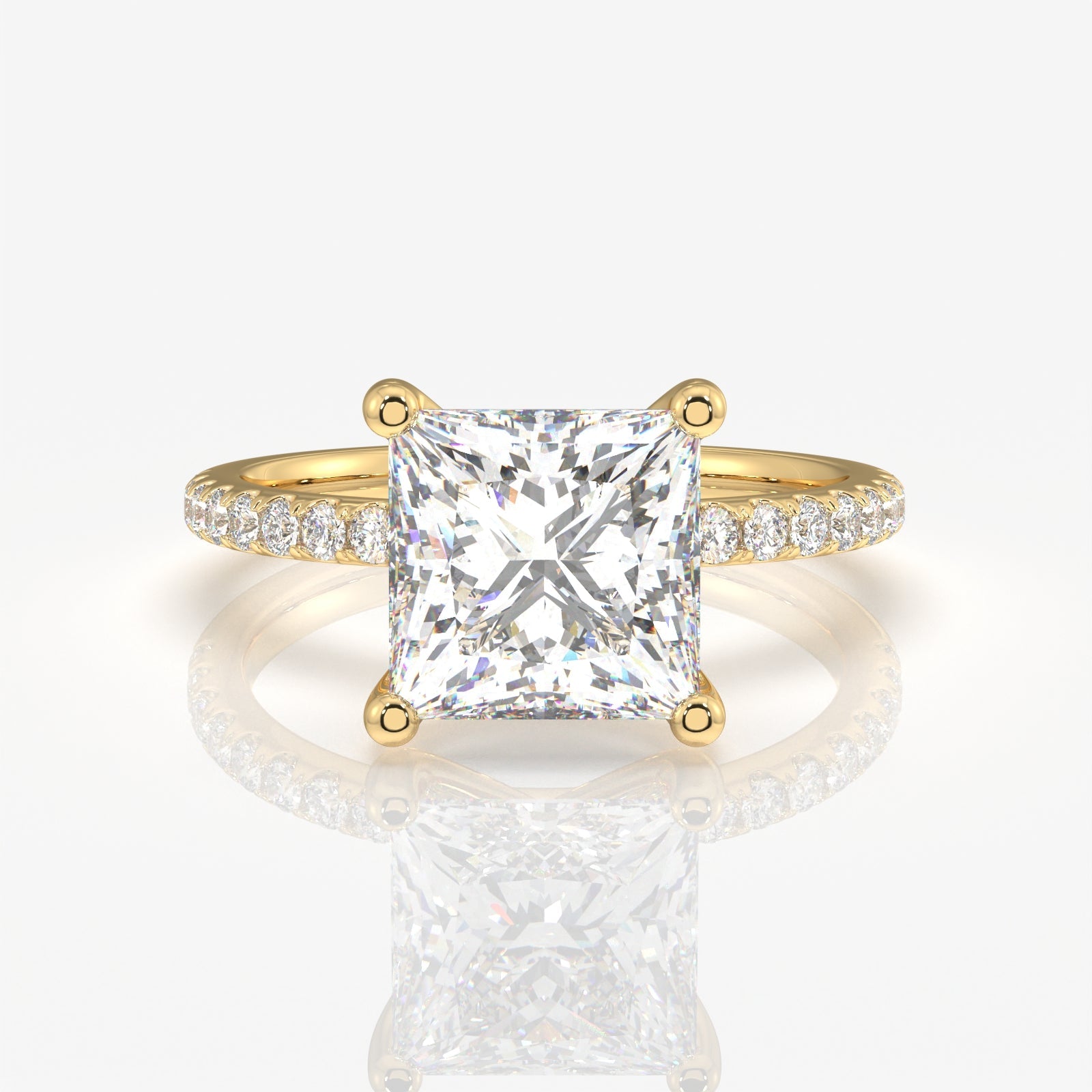 Princess Cut Moissanite Diamond Pave 14k Gold Ring