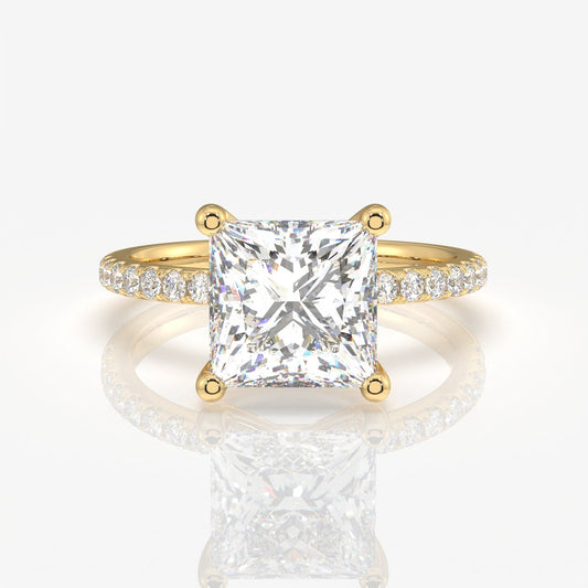 Princess Cut Moissanite Diamond Pave 14k Gold Ring