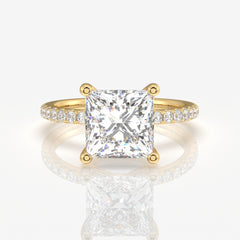 Princess Cut Moissanite Diamond Pave 14k Gold Ring