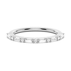 Emerald Cut Moissanite Diamond Wedding Band Sterling Silver Ring