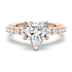 Heart Cut Moissanite Diamond Five Prong Pave Sterling Silver Ring