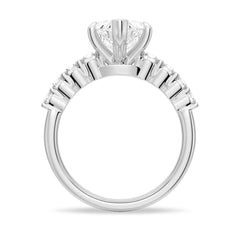 Heart Cut Moissanite Diamond Five Prong Pave Sterling Silver Ring