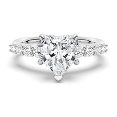 Heart Cut Moissanite Diamond Five Prong Pave Sterling Silver Ring