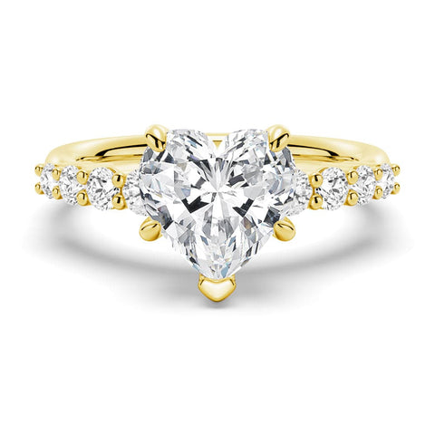 Heart Cut Lab Grown Diamond Five Prong Pave 14K Gold Ring