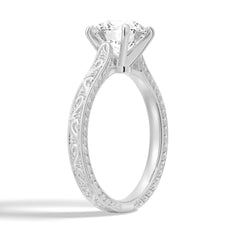 Round Cut Moissanite Diamond Antique Solitaire Sterling Silver Ring