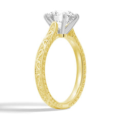 Round Cut Moissanite Diamond Antique Solitaire Sterling Silver Ring