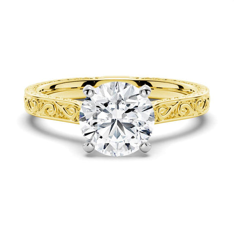 Round Cut Lab Grown Diamond Antique Solitaire Engagement 14K Gold Ring