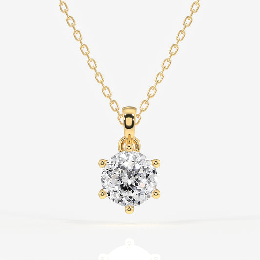 Portuguese Cut Lab Grown Diamond Six Prong 14k Gold Pendant