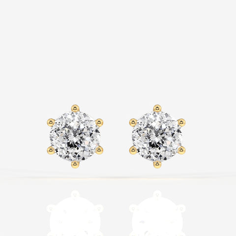 Portuguese Cut Moissanite Diamond Six Prong Stud 14K Gold Earrings