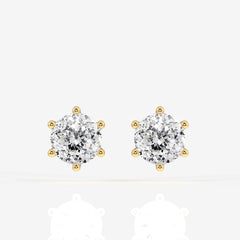 Portuguese Cut Moissanite Diamond Six Prong Stud 18K Gold Earrings