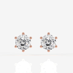 Portuguese Cut Moissanite Diamond Six Prong Stud 18K Gold Earrings
