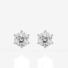 Portuguese Cut Moissanite Diamond Six Prong Stud 18K Gold Earrings