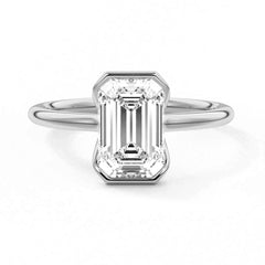 Emerald Cut Moissanite Diamond Solitaire Sterling Silver Ring