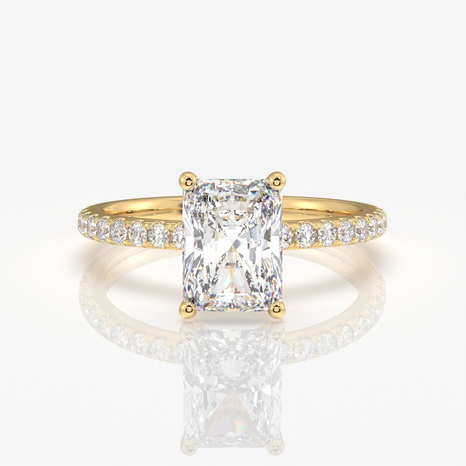 Radiant Cut Moissanite Diamond Pave Sterling Silver Ring