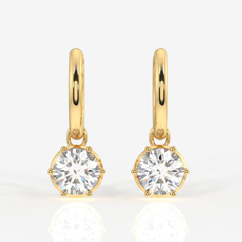 Round Cut Lab Grown Diamond Dangle 14K Gold Earrings