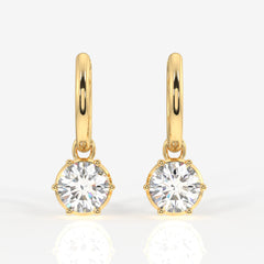Round Cut Lab Grown Diamond Dangle 14K Gold Earrings