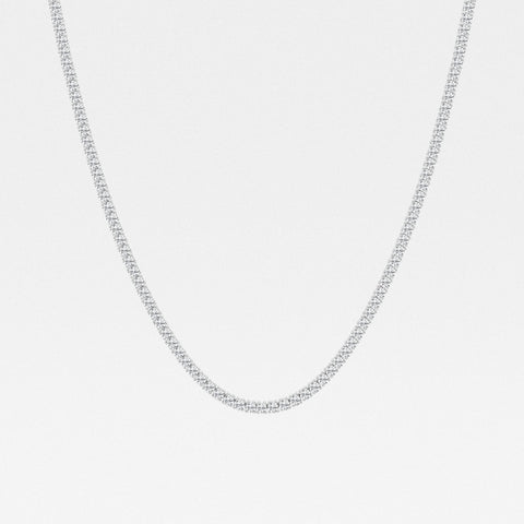 Round Cut Lab Grown Diamond Four Prong Tennis Fashion 14K Gold Necklace
