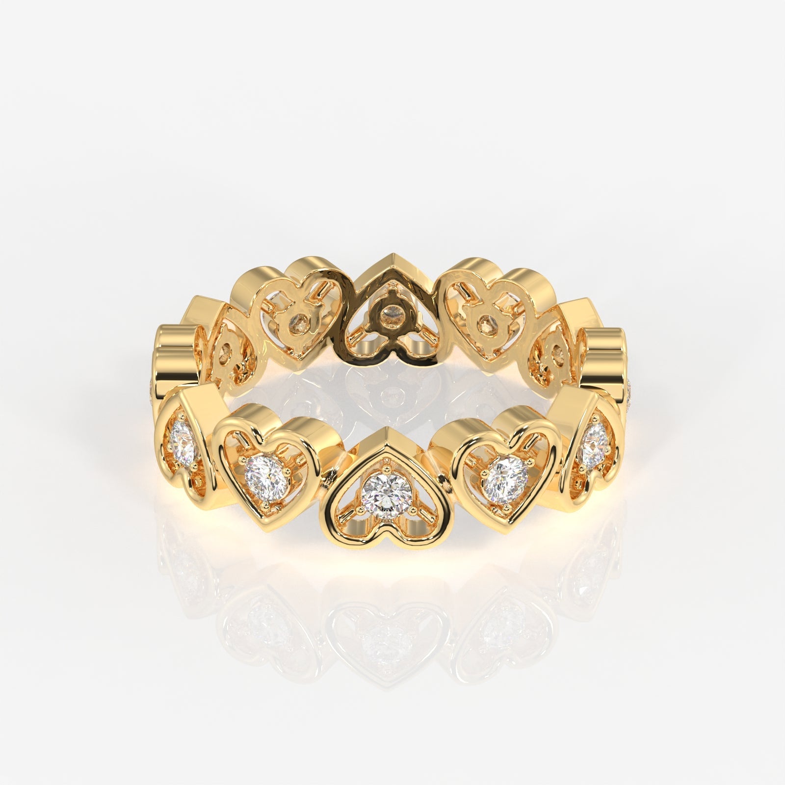 Round Cut Lab Grown Diamond Heart Eternity 18k Gold Band Ring