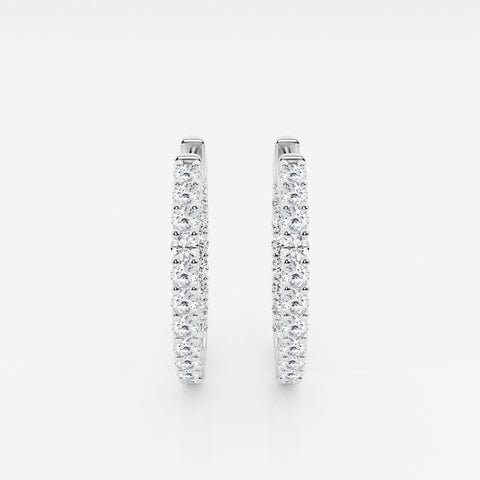 Round Cut Lab Grown Diamond In Out Hoop 14k Gold Earrings