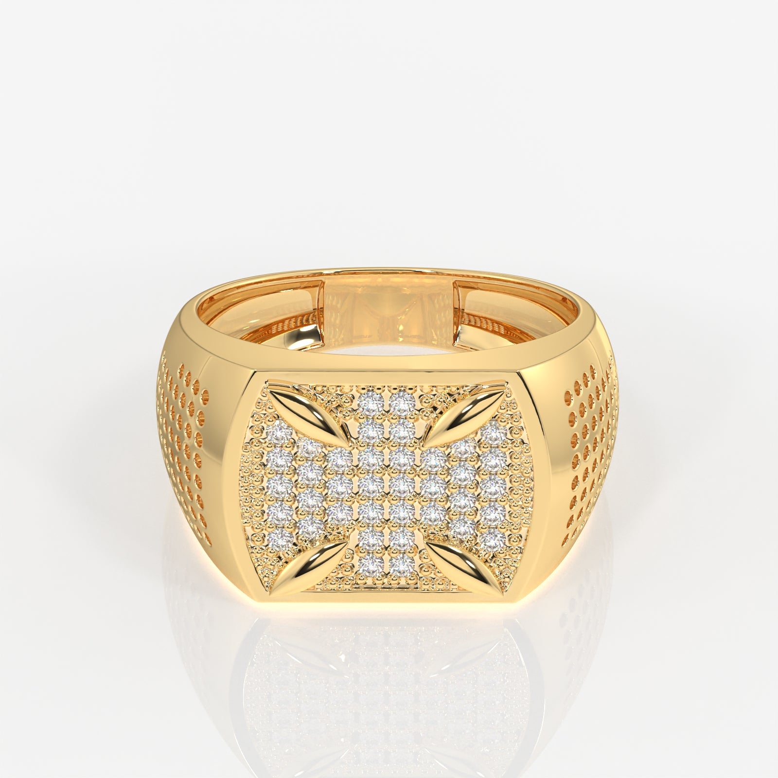 Round Cut Lab Grown Diamond Men's 14k Gold Ring