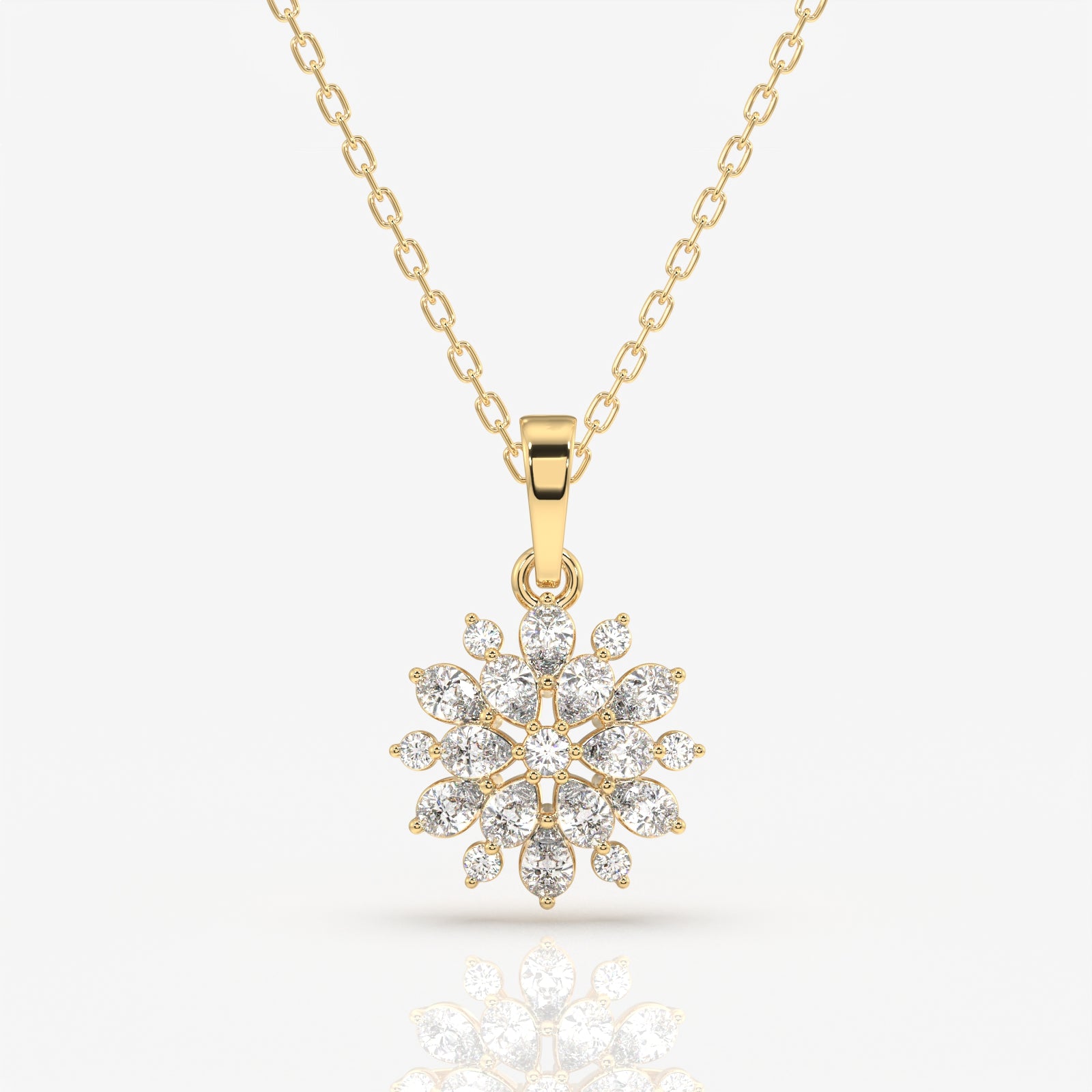 Round Cut Lab Grown Diamond Petal Essence Fashion 14k Gold Pendant