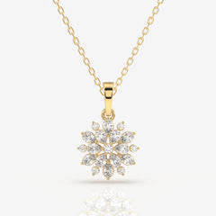 Round Cut Lab Grown Diamond Petal Essence Fashion 14k Gold Pendant