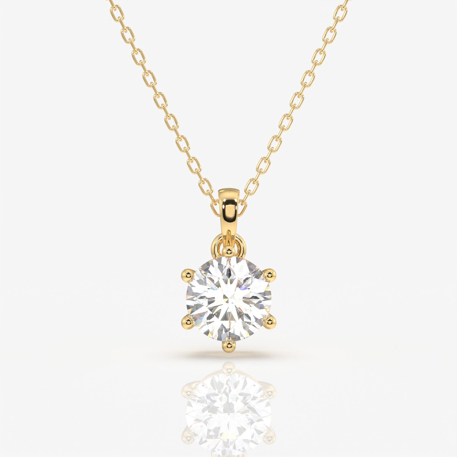 Round Cut Lab Grown Diamond Six Prong 14k Gold Pendant