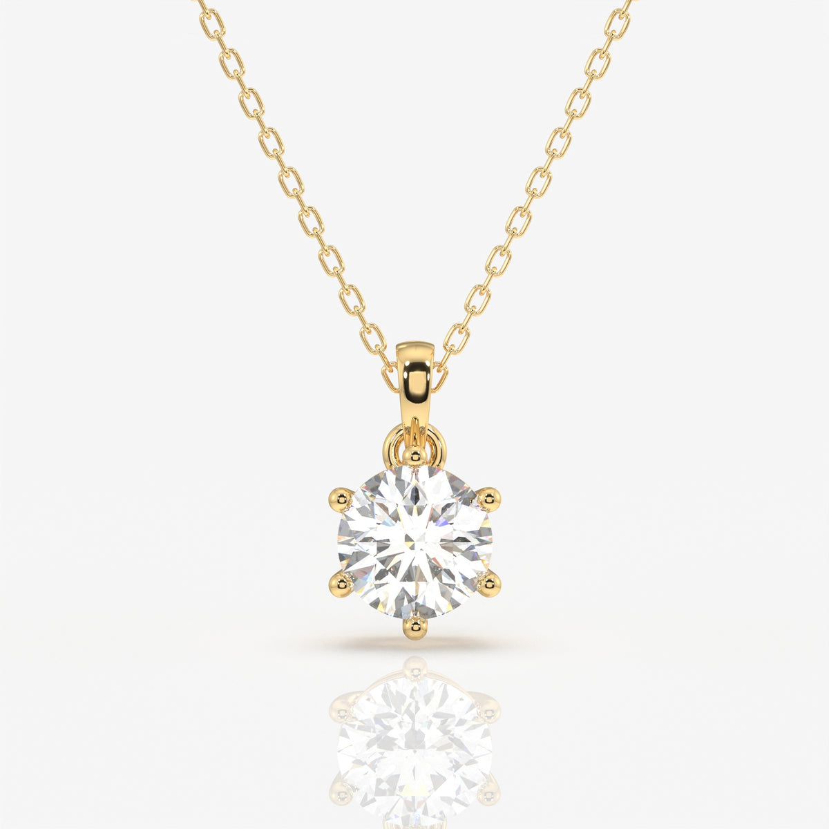 Round Cut Lab Grown Diamond Six Prong 14k Gold Pendant