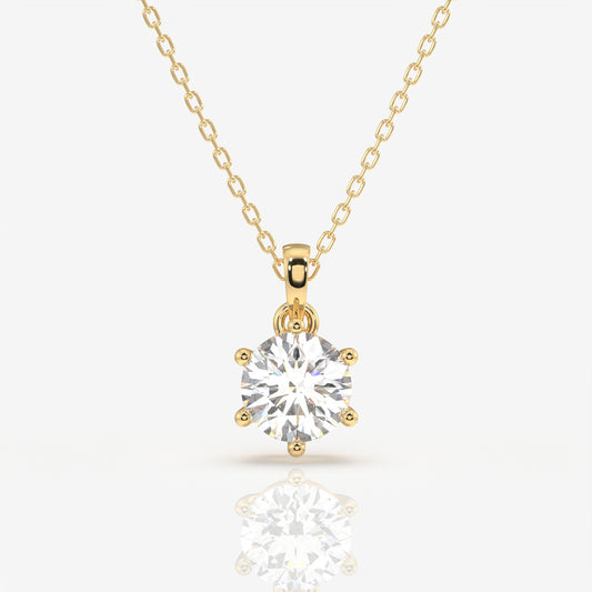 Round Cut Lab Grown Diamond Six Prong 14k Gold Pendant