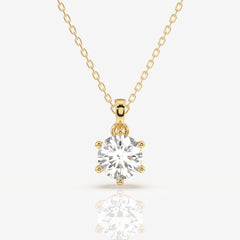 Round Cut Lab Grown Diamond Six Prong 14k Gold Pendant