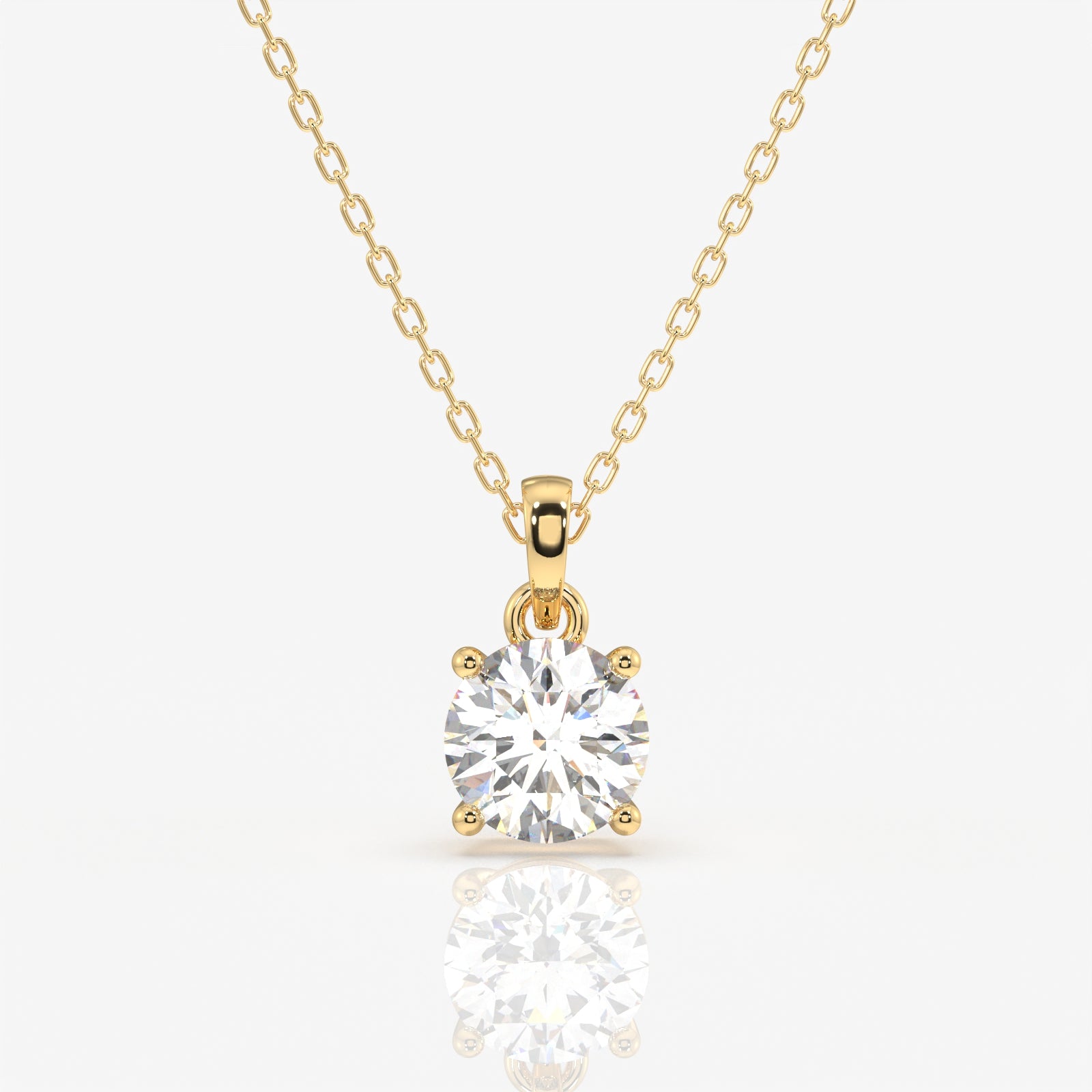 Round Cut Lab Grown Diamond Solitaire Four Prongs 14k Gold Pendant