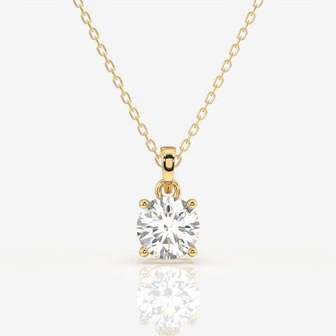 Round Cut Lab Grown Diamond Solitaire Four Prongs 14k Gold Pendant