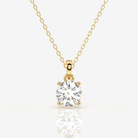 Round Cut Lab Grown Diamond Solitaire Four Prongs 14k Gold Pendant