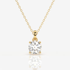 Round Cut Lab Grown Diamond Solitaire Four Prongs 14k Gold Pendant