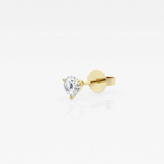 Round Cut Lab Grown Diamond Three Prong Single Stud 14k Gold Earring