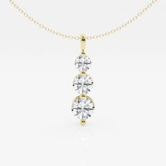 Round Cut Lab Grown Diamond Three Stone Fashion 14k Gold Pendant