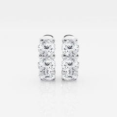 Round Cut Lab Grown Diamond Three Stone Hoop 14k Gold Earrings