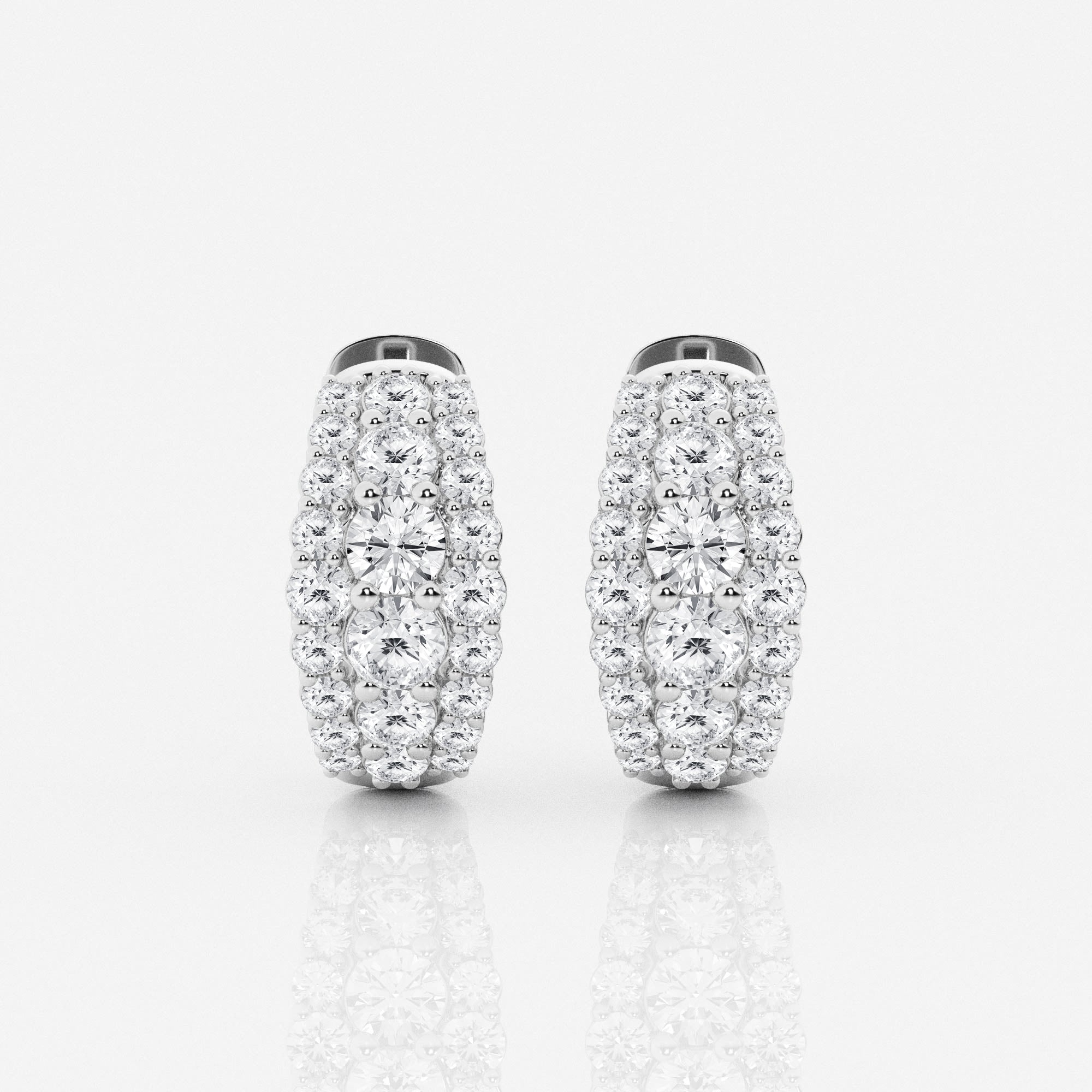 Round Cut Lab Grown Diamond Triple Row Hoop 14k Gold Earrings