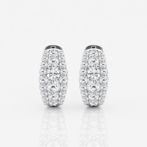 Round Cut Lab Grown Diamond Triple Row Hoop 14k Gold Earrings