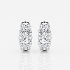 Round Cut Lab Grown Diamond Triple Row Hoop 14k Gold Earrings