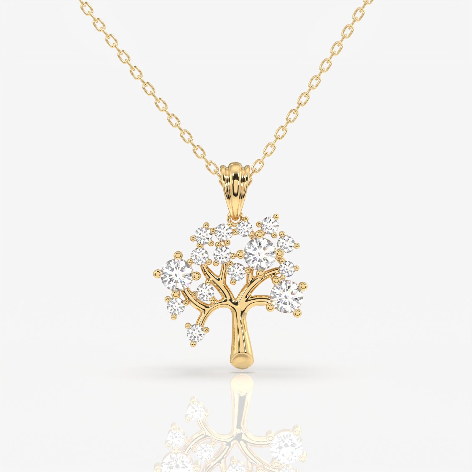 Round Cut Lab Grown Diamond Woodland Glow Fashion 14k Gold Pendant