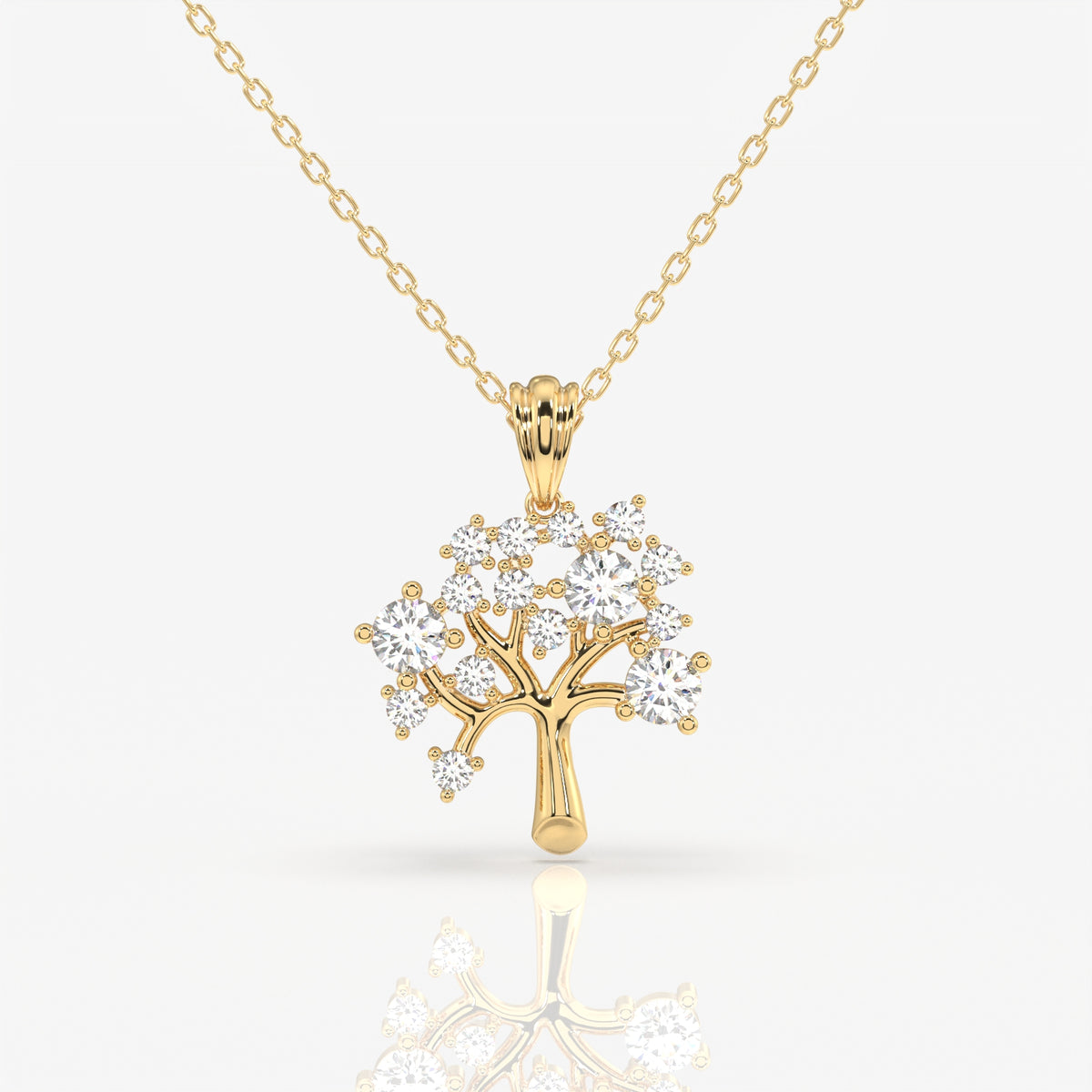 Round Cut Lab Grown Diamond Woodland Glow Fashion 14k Gold Pendant