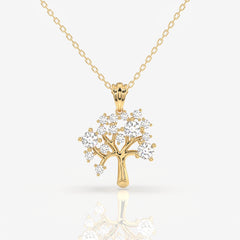 Round Cut Lab Grown Diamond Woodland Glow Fashion 14k Gold Pendant