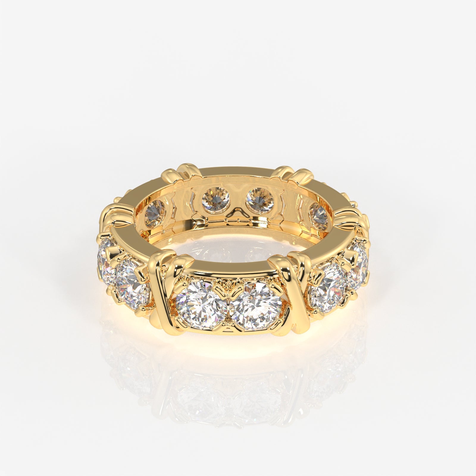 Round Cut Moissanite Diamond Eternity Band 18K Gold Ring